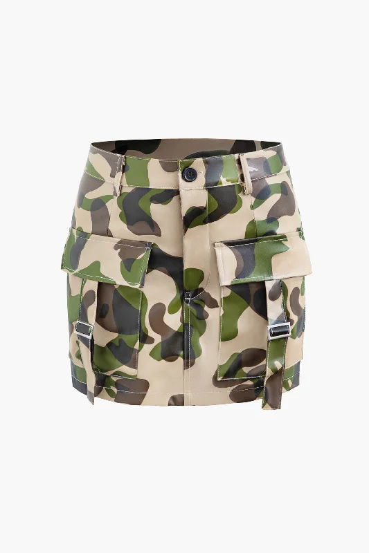 Women’s ball gowns for formal celebrations -Camouflage Print Faux Leather Mini Skirt