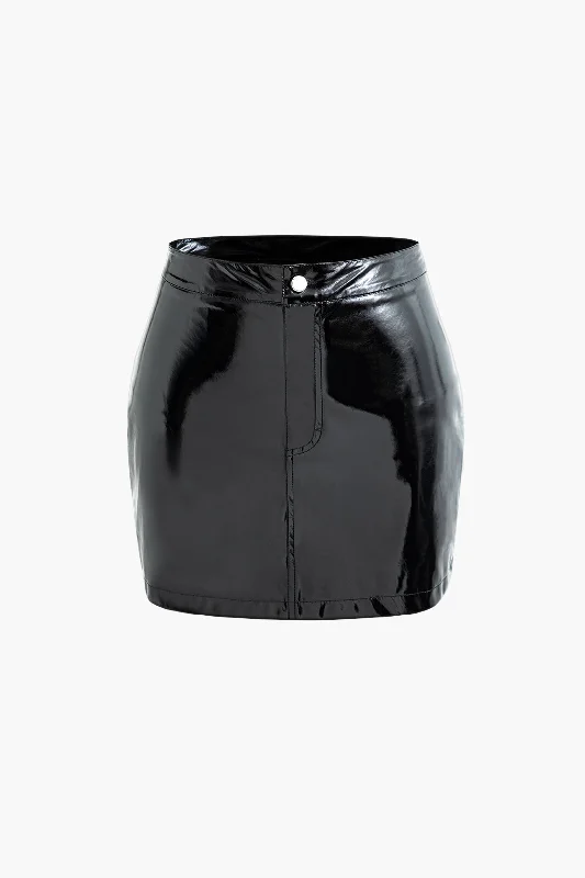 Women’s sundresses for summer comfort -High Waist Faux Patent Leather Mini Skirt