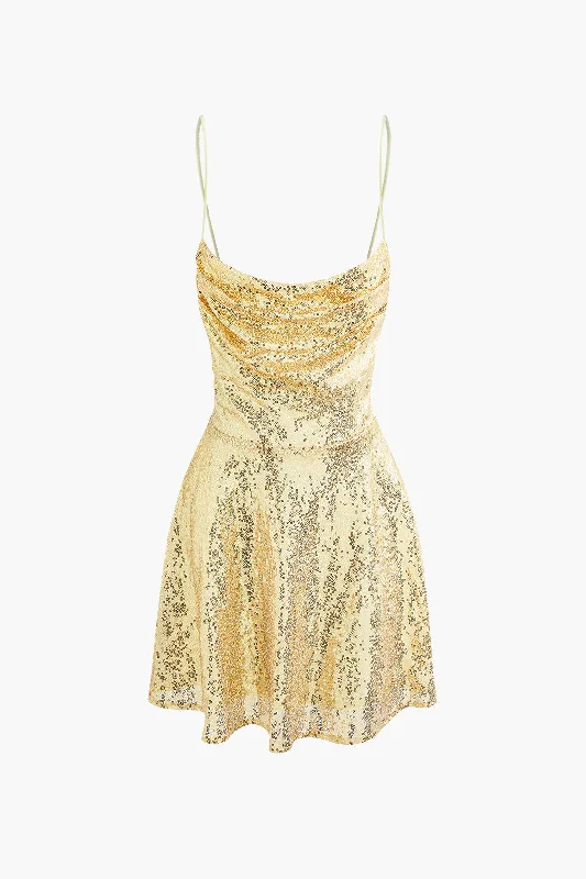 Women’s midi dresses for versatile wear -Sequin Embellished Tie Back Mini Dress