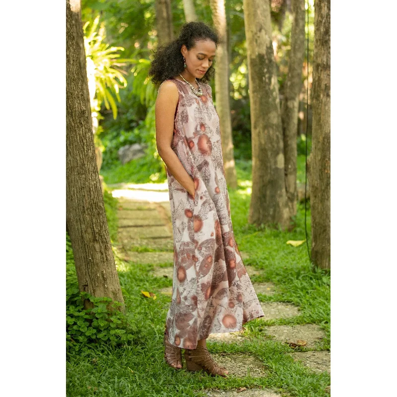 Women’s draped dresses for elegant flow -Novica Handmade Botanical Impression Hand-Printed Cotton Sundress