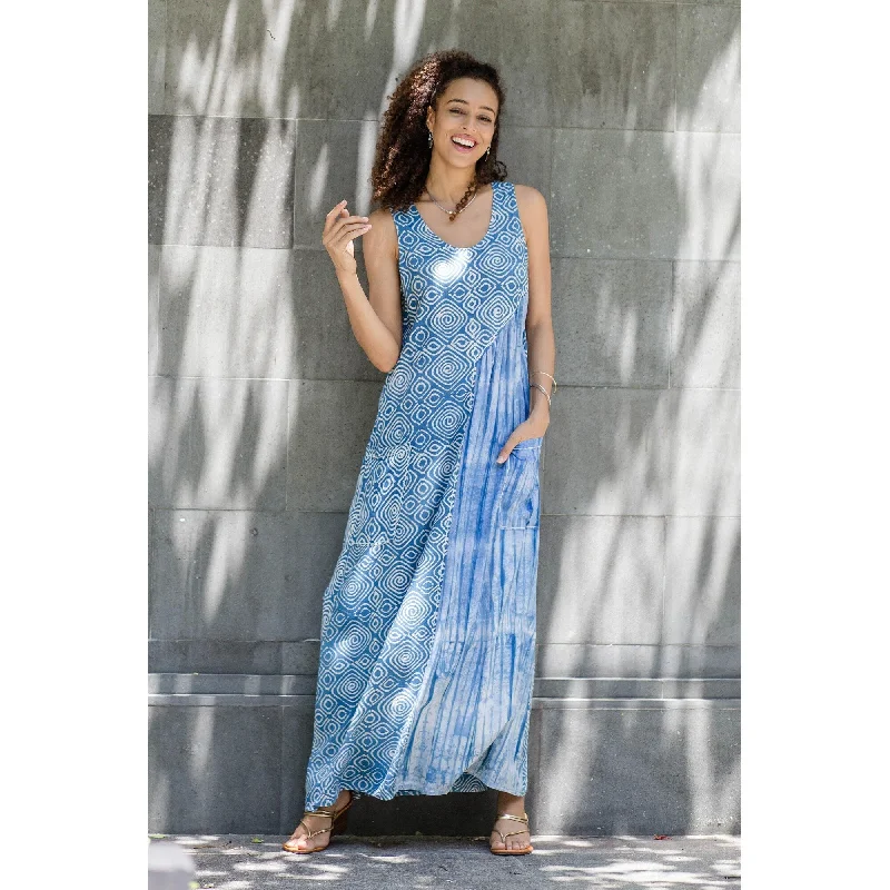 Women’s high-low dresses for dramatic effect -Novica Handmade Clouds And Waves Batik Cotton Sundress