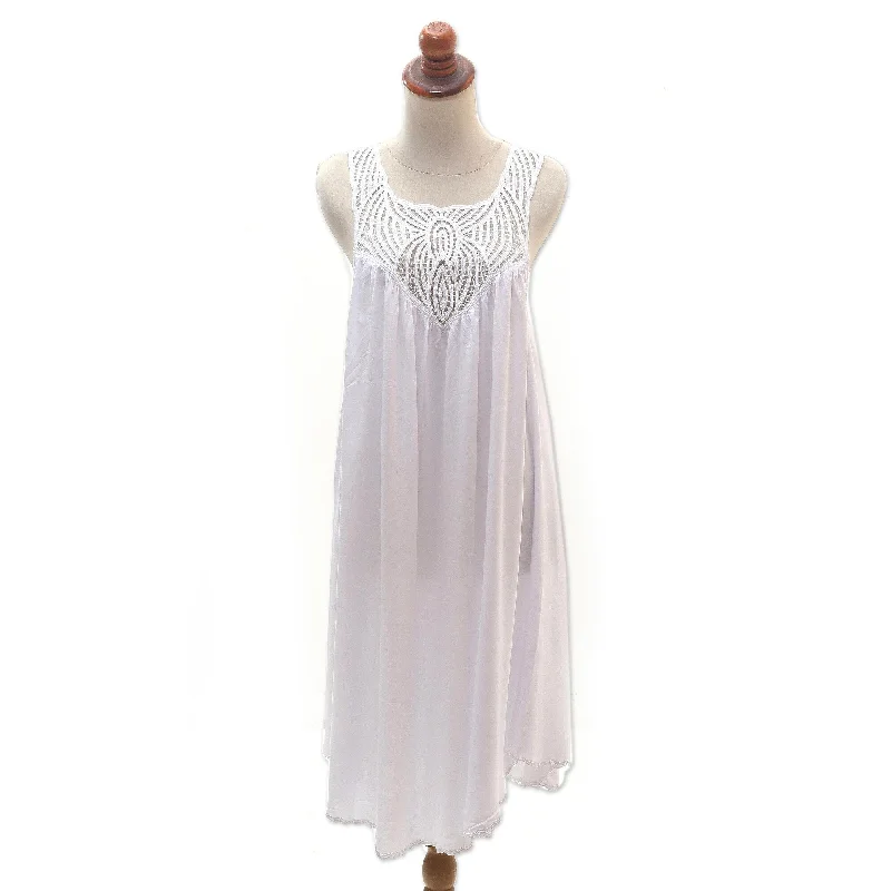 Women’s ruffle dresses for feminine flair -Novica Handmade Drifting Clouds In White Embroidered Cotton Dress