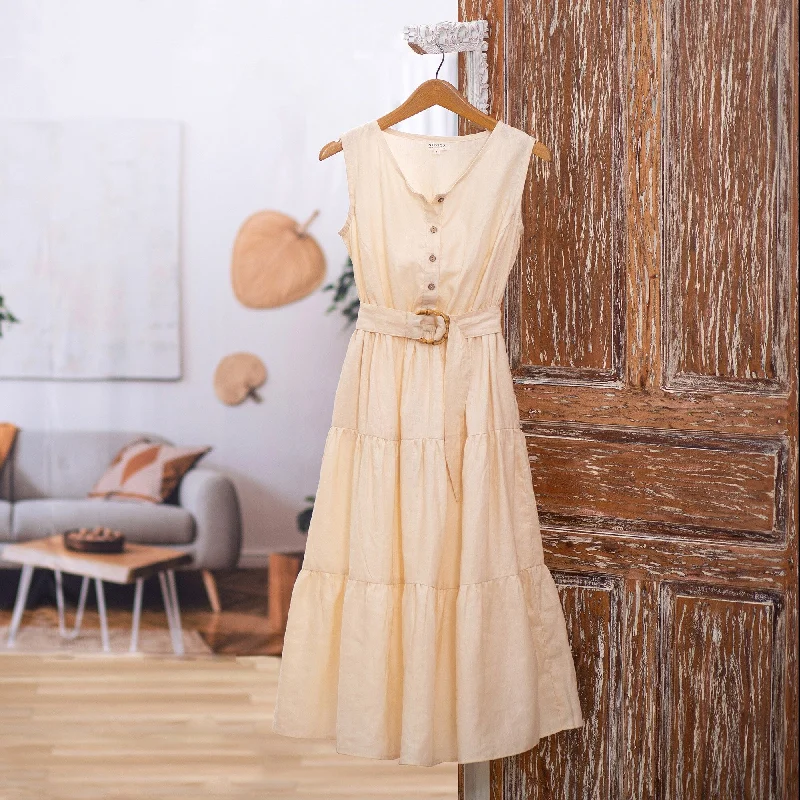 Women’s pleated dresses for textured elegance -Novica Handmade Flawless Linen Tiered Dress