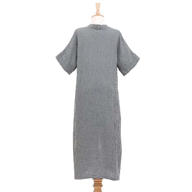 Women’s satin dresses for luxurious look -Novica Handmade Leisurely Grey Cotton Shift Dress