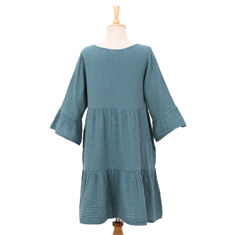 Women’s tunic dresses for casual chic -Novica Handmade Teal Empire Trends Cotton Tunic Dress