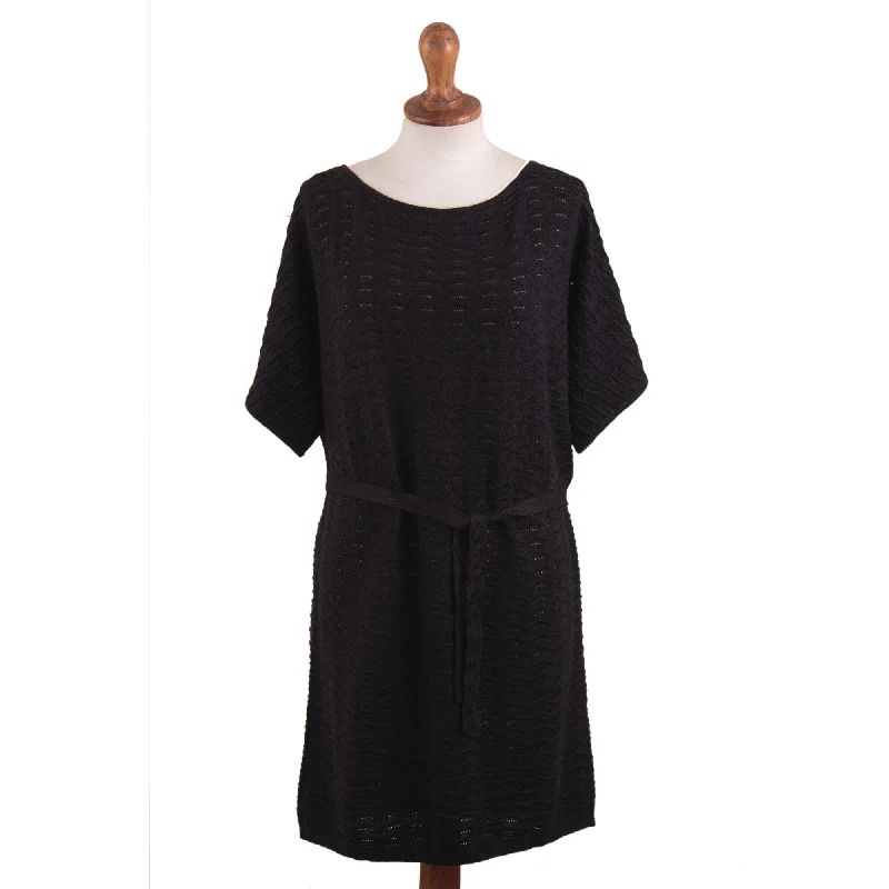 Women’s pleated midi dresses for classic style -Novica Handmade Thalu In Black Cotton Dress