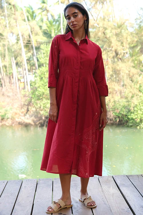 Women’s cotton dresses for breathable comfort -Okhai 'Silent River' Pure Cotton Hand Embroidered Mirror Work Dress