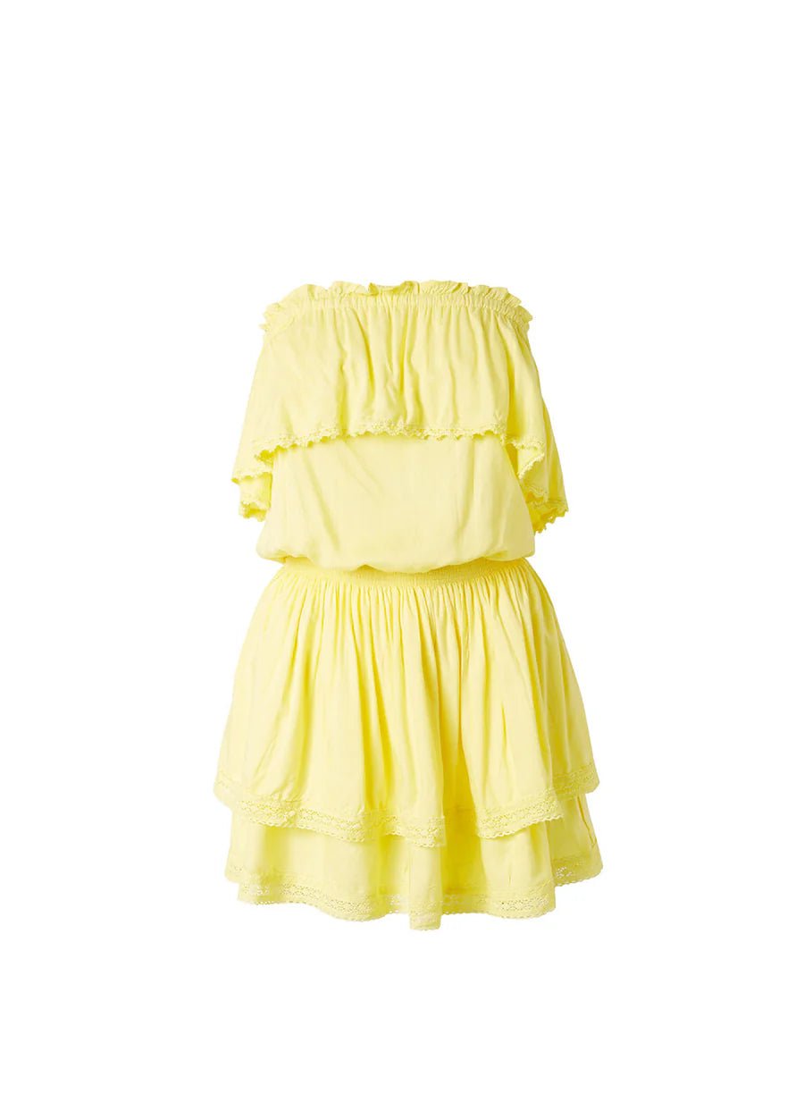 Women’s tulle dresses for whimsical style -Salma Embroidered Bandeau Short Dress Yellow