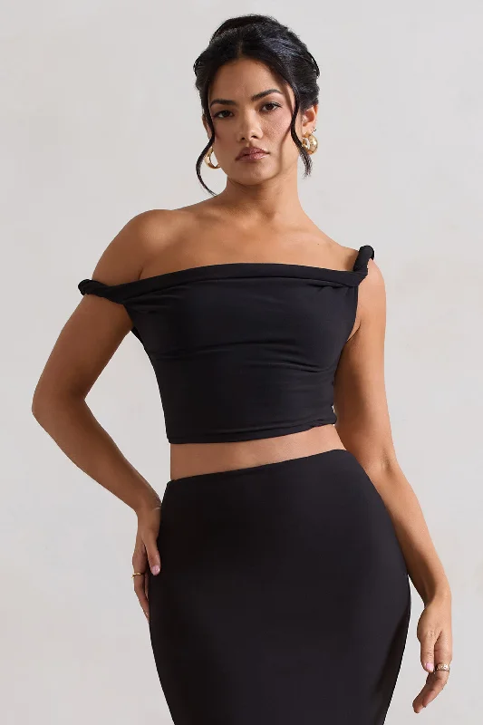 Women’s polo tops for sporty chic -Sami | Black Twisted Asymmetric Crop Top