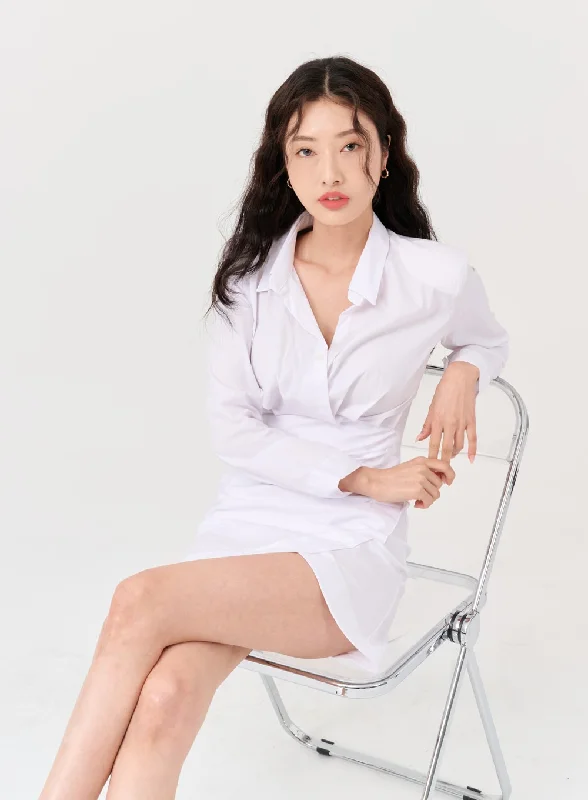 Women’s tiered dresses for playful fashion -Shirt Wrap Dress IG09