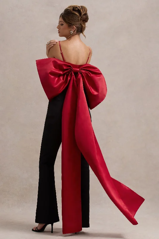 Women’s fitted tops for modern look -Sweet Escape | Red Satin Crop Top With Oversized Satin Bow