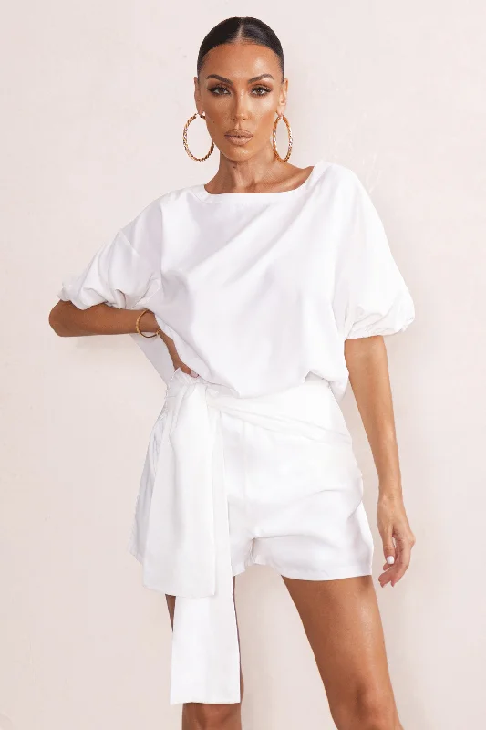 Women’s off-the-shoulder tops for chic style -Watch Me | White Dipped Hem T-Shirt