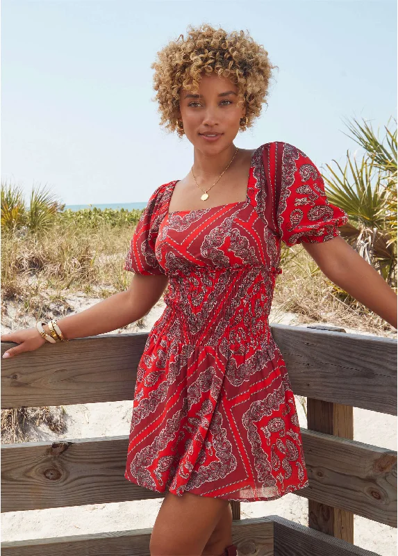 Women’s wrap-around dresses for easy styling -Cotton Voile Mini Dress - Bandana Red